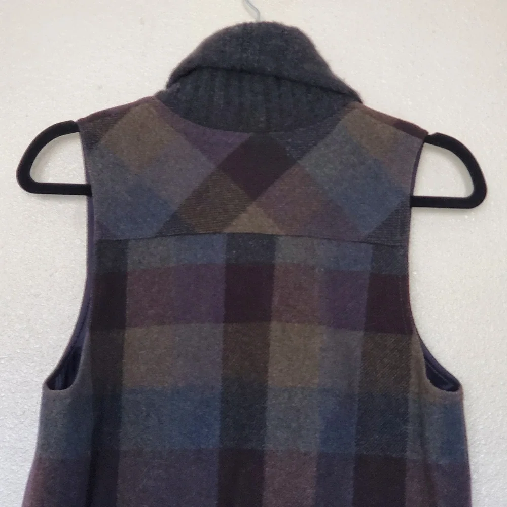 Theory Kellsie Plaid Wool Vest Shawl Collar Brown Blue Grey 91171606 Womens 6 - Picture 9 of 14